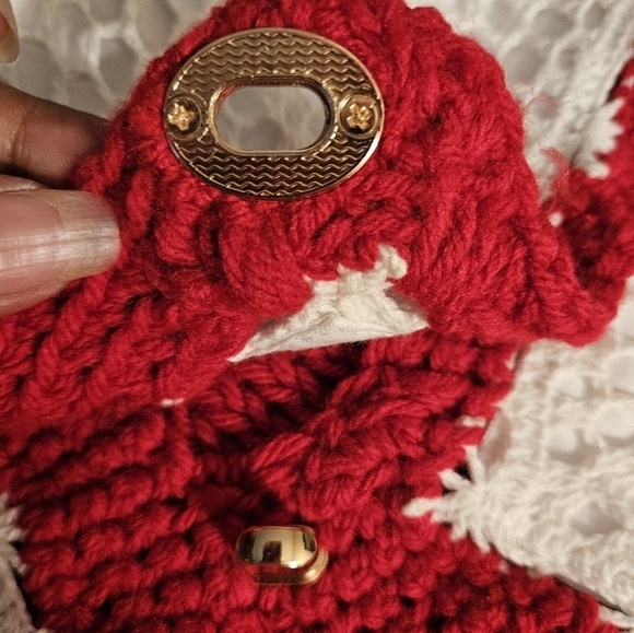 Handcrafted Crochet Crossbody Bag White and Red Upcycled - Picture 12 of 17